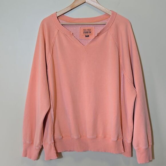 American Eagle This Feels Seriously Lived In Oversized Sweatshirt Split V Neck - Picture 1 of 12